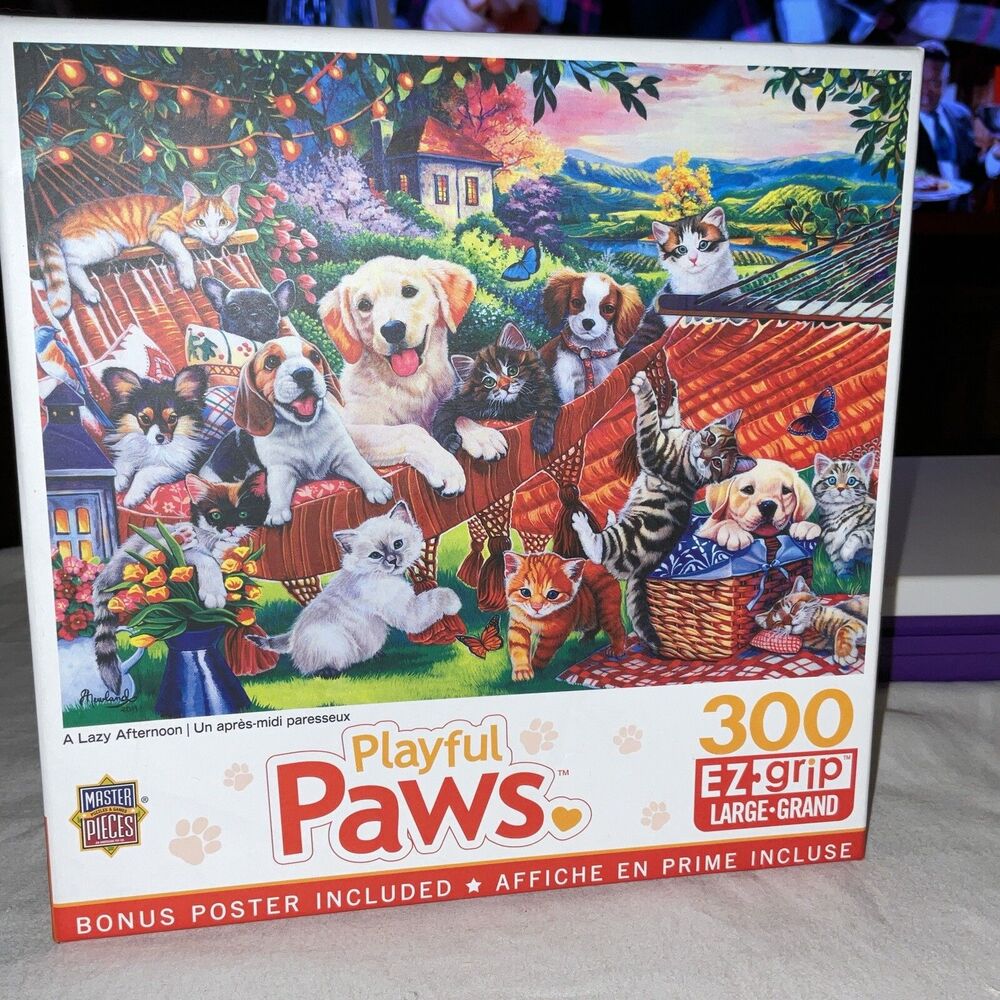 Playful Paws A Lazy Afternoon; 24x18 300 EZ-Grip pcs Master Pieces puzzle New